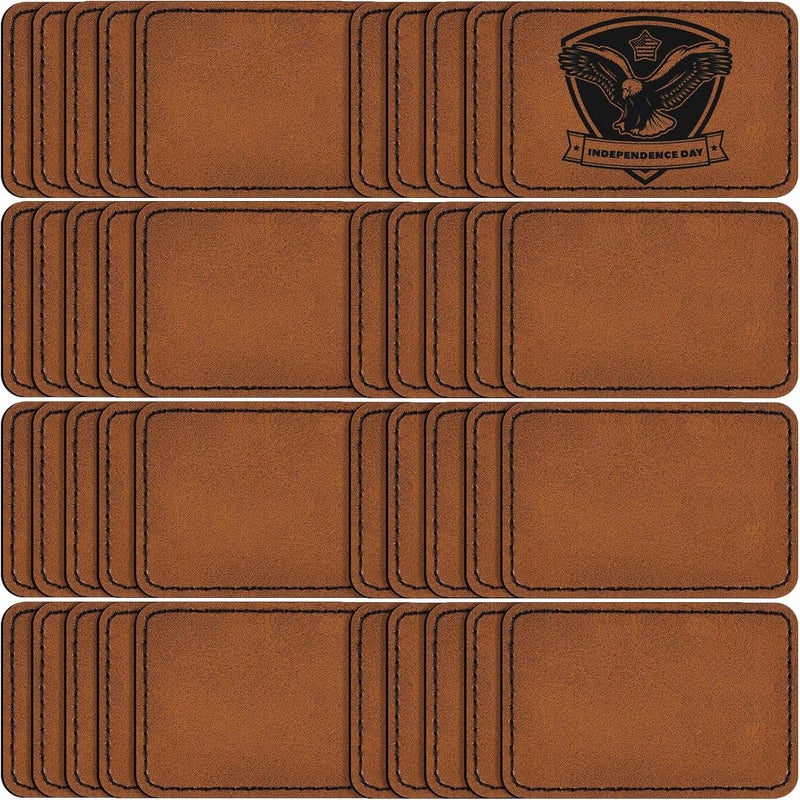 MAPRIAL 40 Pack Blank Leatherette Patches with Adhesive, Rectangle Laser Engravable Faux Leather Patch for Hats Custom, Fabric Repair Sew, Engraving Materials, Gifts, DIY (Khaki, 3 x 2 in) - Image 1